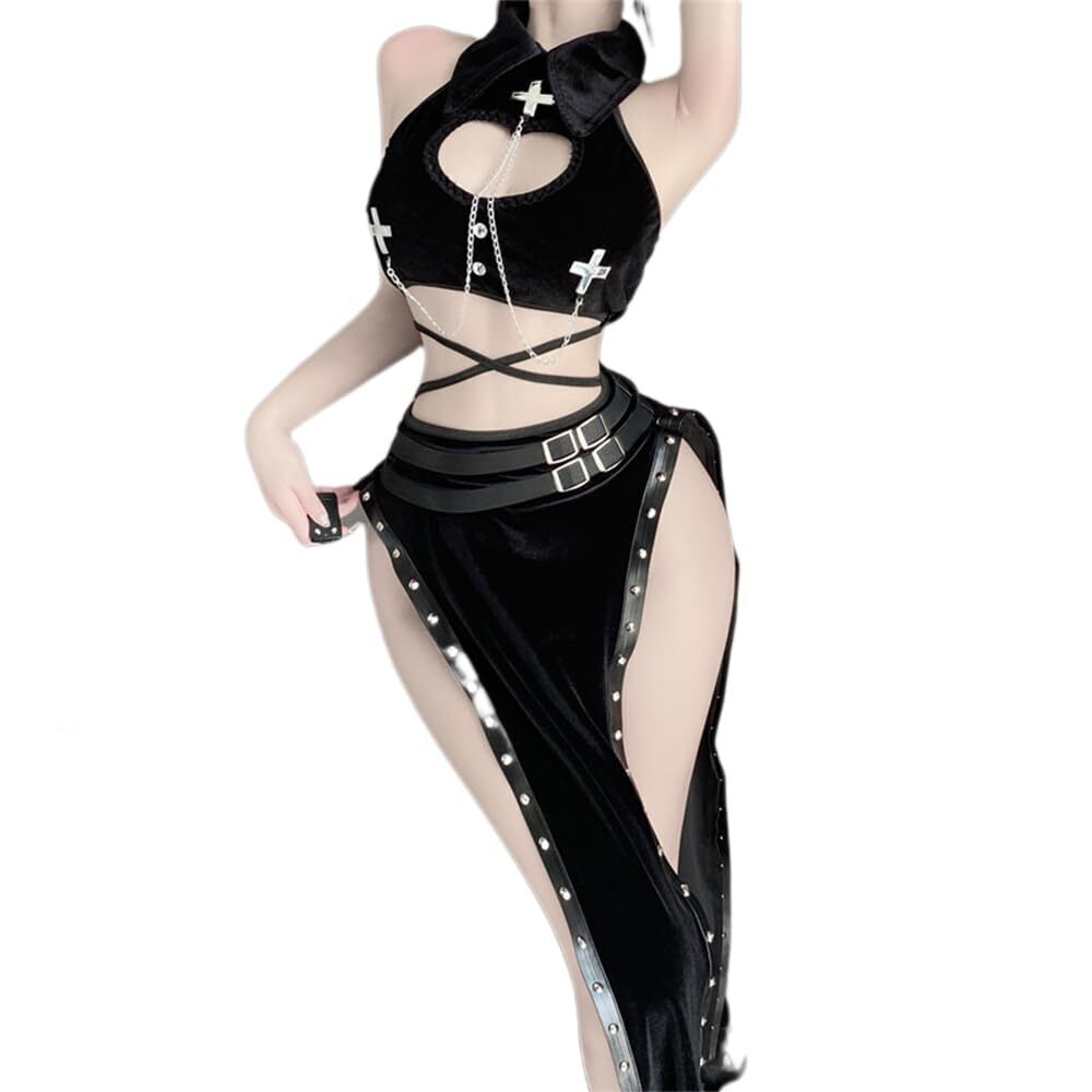 8110 cosplay sexy high slit cheongsam underwear lace mesh velvet Chinese